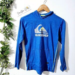 Y2k Quiksilver Boys L Blue Hooded Long-Sleeve Shirt Kangaroo Pocket ~LS120.8